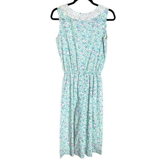 70s LIZA for Lilly Pulitzer Dayglo Floral Wide Lace Trim Sleeveless Dress - Picture 4 of 4
